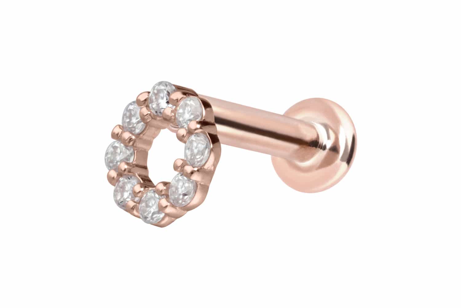 14 Karat Gold Labret Piercing mit Push Fit MOISSANIT-KREIS